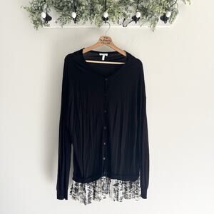 Escada Black Button Down Accordian Sweater XL BB4944